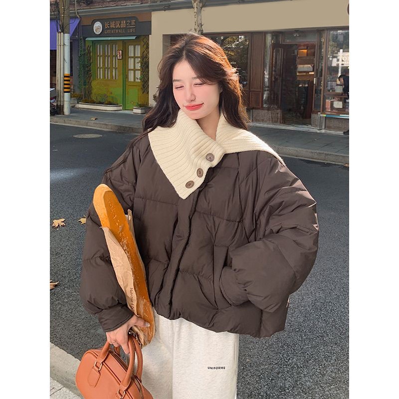 おしゃれ 切り替え アウター ニット開き襟 綿入れ 中綿コート レディース ショート スリミング ジャケット トップス