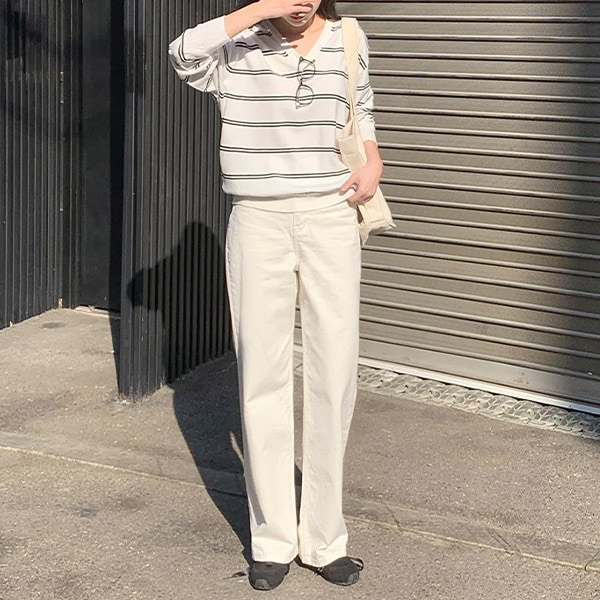 (オールシーズンアイテム/下半身カバーシルエット) エトリ ハイウエスト セミワイド ストレートフィット コットンパンツ ps5052