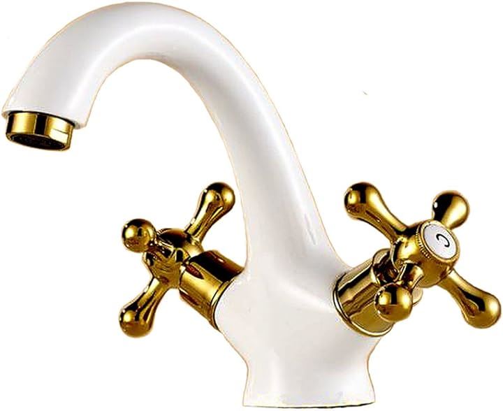 洗面用 アンティーク 混合水栓 蛇口 2ハンドル レトロ 洗面台 手洗いボウル クロスハンドル SK109(ホワイト)
