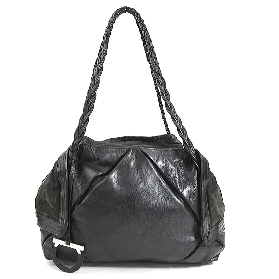 サルヴァトーレフェラガモ Salvatore Ferragamo ショルダーバッグ ガンチーニ レザー/ヌバック ブラック シルバー レディース w1105a