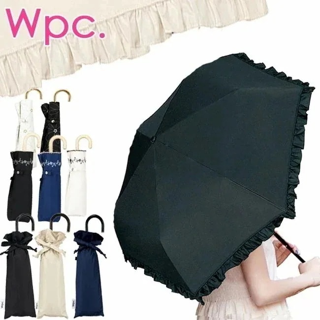 47type日傘 折りたたみ 完全遮光 晴雨兼用 軽量 ミニ w.p.c wpc フリル 折りたたみ傘 遮光 100％ uvカット遮熱 冷感 軽い レース セーラー メロウ スカラップ リムスター K