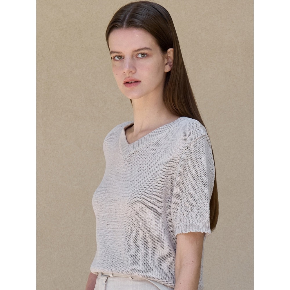 アムールモアレコットン Vネックニットオートミール amr1870