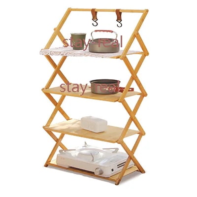 [迅速な出荷] 棚 折りたたみ スタイルアウトドア マルチレイヤー 竹材キャンプ ポータブル