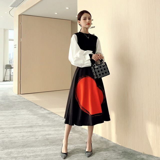 【送料無料】レディース スカート ハート柄 Aライン ハイウエス フレアスカート 6,623円