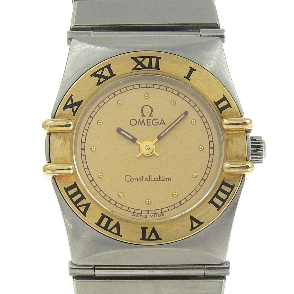 コンステレーション 腕時計 金メッキ ステンレススチール クオーツ アナログ表示 レディース ゴールド文字盤 中古品