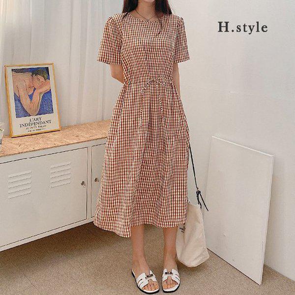 HスタイルOP市松模様ワンピース/夏/OPS/ワンピース/ホームウェア/ゲストルック/シフォン/ラウンジ/パジャマ/寝間着/ルーズフィット