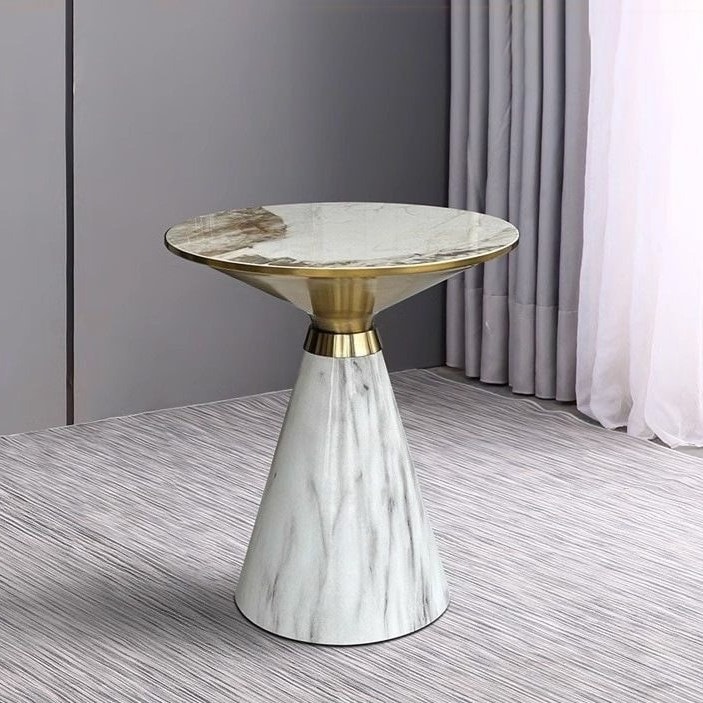 サイドテーブル 大理石調 マーブル柄 お洒落 ラウンドテーブル 木目調 石目調 ロック柄 モダン シンプル スタイリッシュ SNS映え インスタ映え