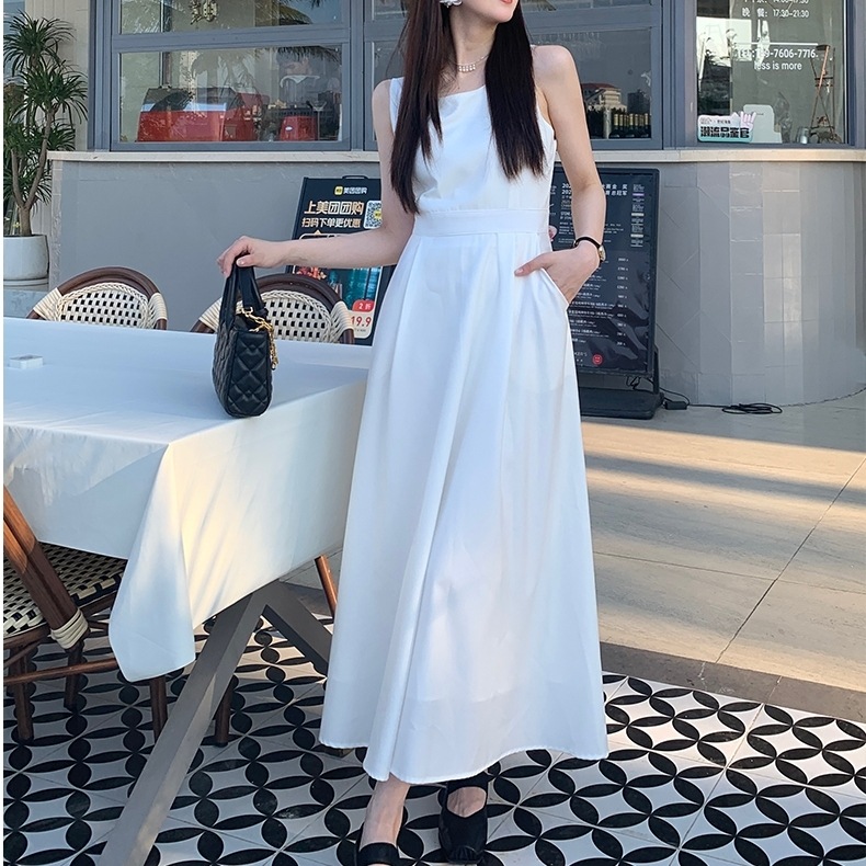 ワンピース ロングワンピース ノースリーブワンピース スクエアネック ハイウエスト ポケット Aライン 可愛い かわいい 大人可愛い きれいめ シンプル 上品 おしゃれ かっこいい カジュアル