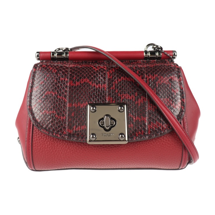 新古未使用展示品 COACH コーチ ショルダーバッグ 59498 パイソン レザー Cherry レッド系 ターンロック【本物保証】