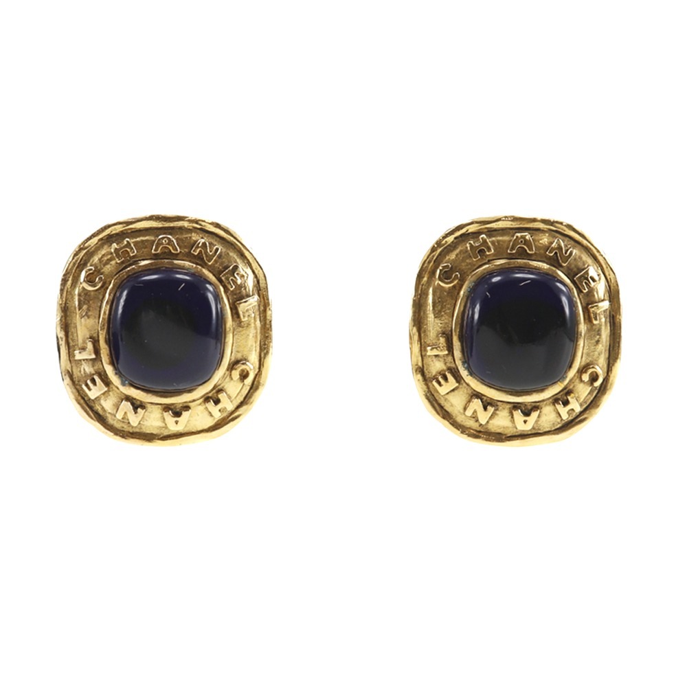 ヴィンテージ カラーストーン イヤリング 金メッキ 青色石 ブルー ゴールド 26 レディース 中古品 A-ランク