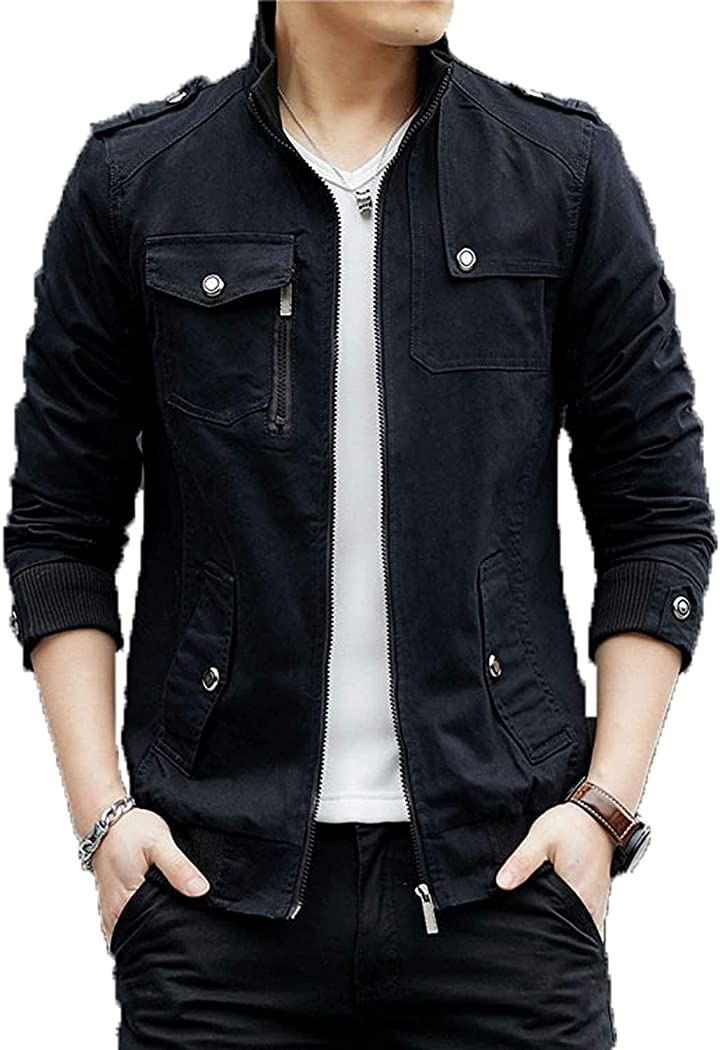 ミリタリージャケット メンズ ライダースジャケット 日本2XLサイズ相当(ブラック／薄手, 2XL)