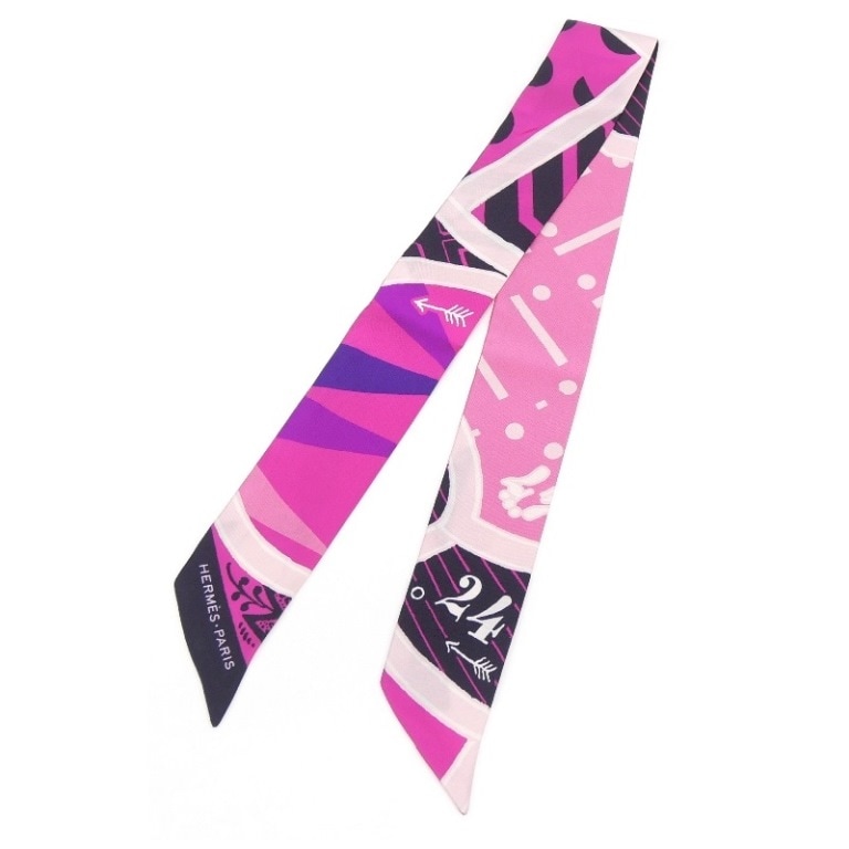 エルメス HERMES スカーフ ツイリー シルクゲーム ピンク シルク100％ 【中古】(66650)