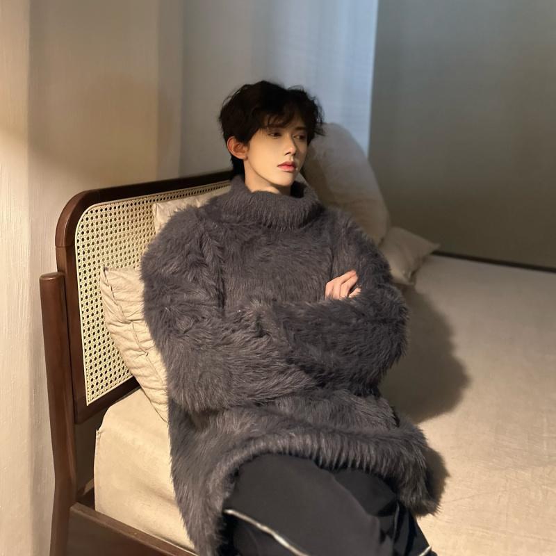 メンズ タートルネックセーター 冬 和風 シティ ボーイ レトロ セーター モヘアセーター