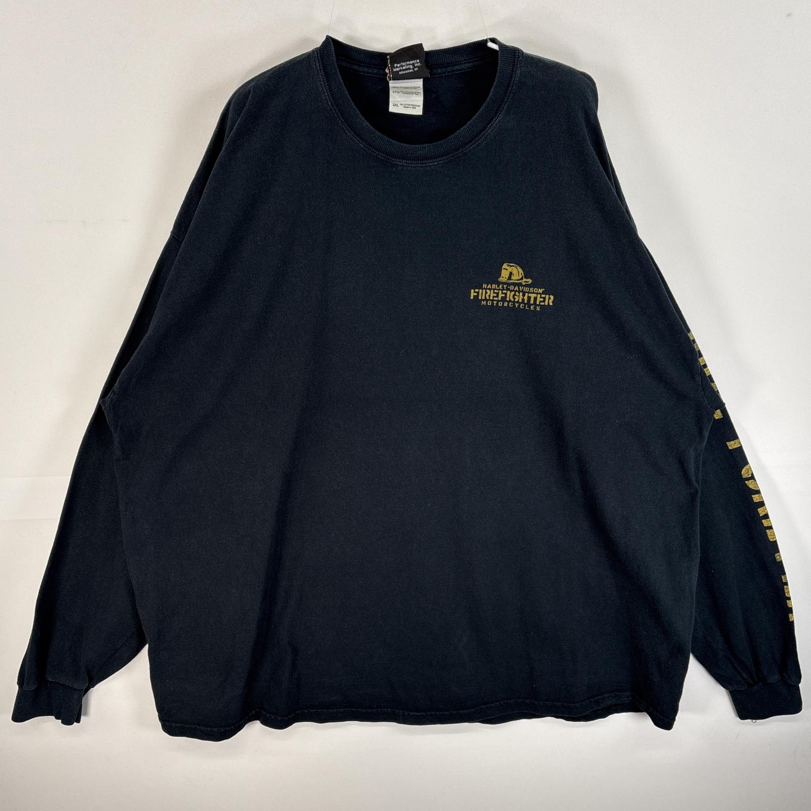 古着 長袖Tシャツ 両面 ラバープリント 袖プリント 大きいサイズ 3XL ブラック系 メンズ