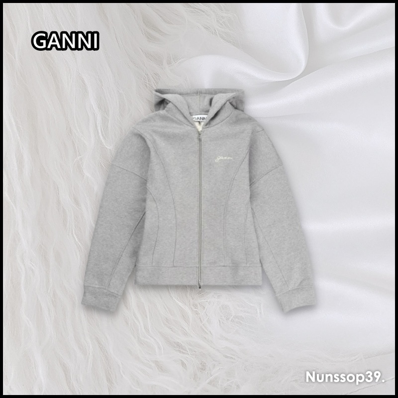 GANNI ヘビー フリース ジップアップ フード
