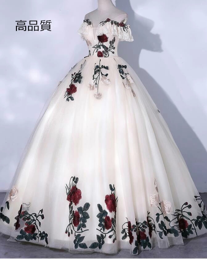 お呼ばれ ゴージャス オフショルダー ハイエンド 忘年会 結婚式 フォーマル 洋服 パーティードレス 成人式 着痩せ プリンセス イブニングドレス 二次会 ウエディングドレス 卒業式 入学式 ロング丈