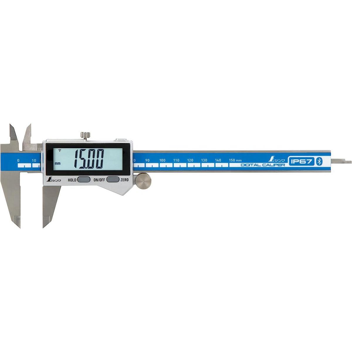 シンワ測定デジタルノギス 大文字2 150mm防塵防水 データ転送機能付 Bluetooth 大型液晶 微動送り オートパワーオフ機能 19817