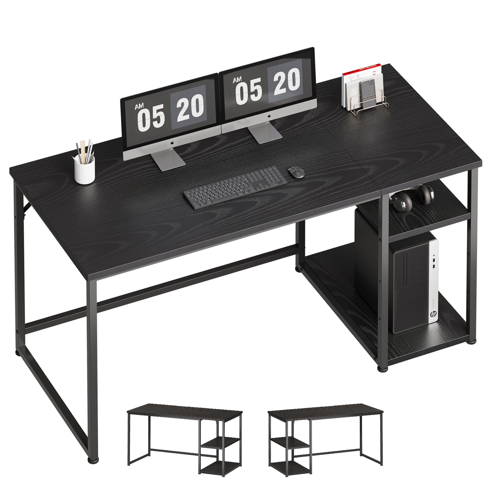 ラック付き パソコンデスク pcデスク ゲーミング 机 カウンター テーブル スタンディングデスク 勉強机 家具 パソコンラック table 学習机 収納 幅140*奥行60cm 68417