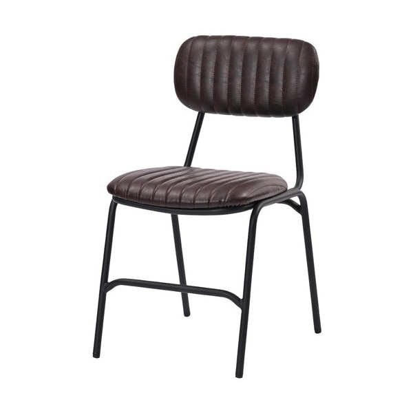 Rattan World RLC320DB ダイニングチェア 2脚組 レザー インダストリアル ダークブラウン メーカー直送