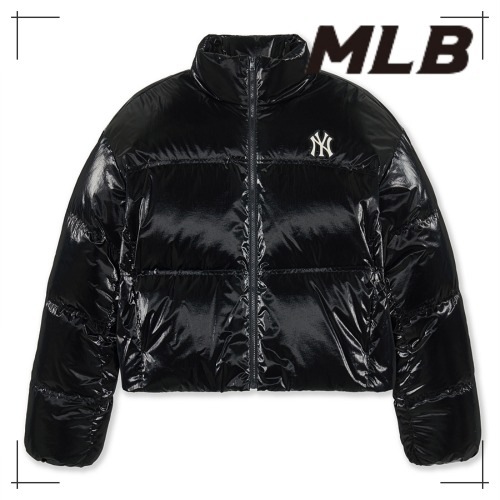 MLB公式 ダウン Womens Cropped Glossy Curved Padding NY (Black)
