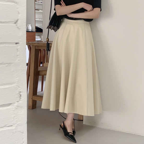 （下半身カバ―／ヒップボリュームフィット／ゲストルック）ロイエン ステッチ フレア ロングスカート sk7430