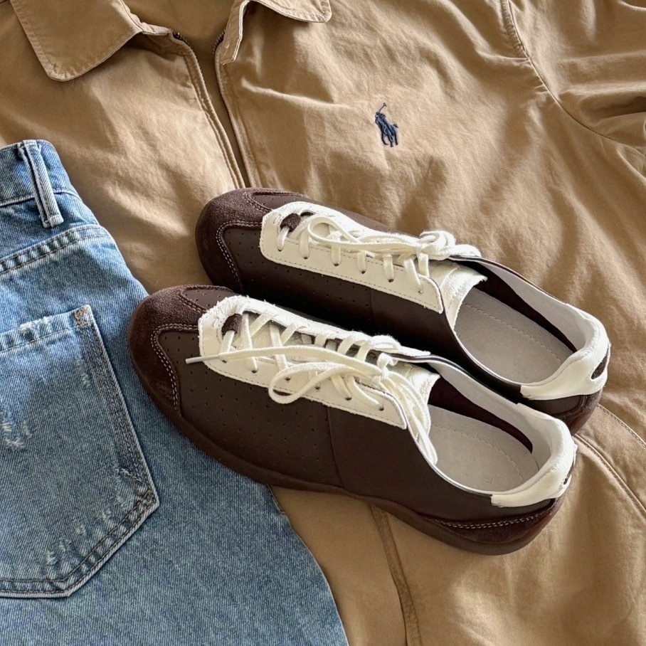 本革バレエ独訓靴軟底婦人靴小人数カジュアルバイカラーレトロスニーカーアーガン板靴