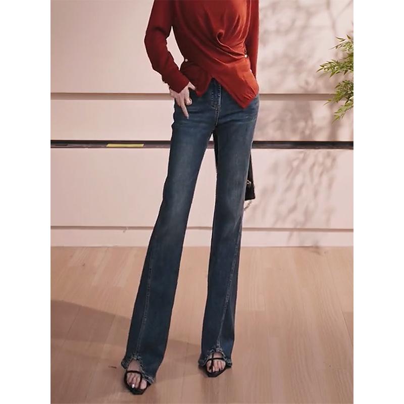 アメリカン ハイウエスト パンツ スリット ストレート レッグ ジーンズ スリムフィット 5,993円