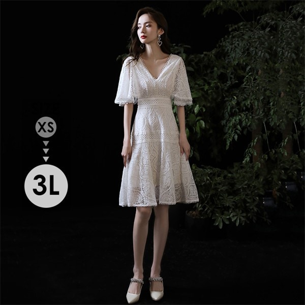 ドレス 大人 ピアノ発表会 ドレス 演奏会 膝丈 結婚式 大きいサイズ パーティードレス 袖あり ファスナー 膝丈ドレス ショート丈ドレス お呼ばれ 20代 30代 可愛い