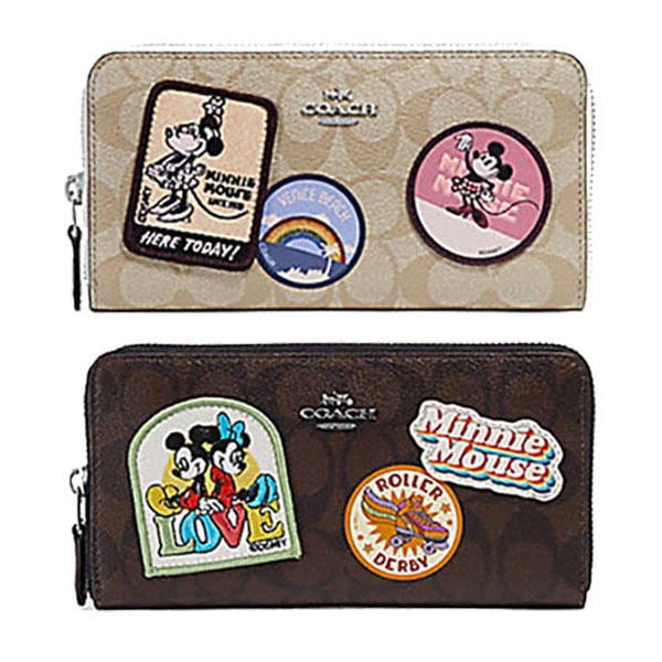 ACCORDION ZIP WALLET IN SIGNATURE CANVAS WITH MINNIE MOUSE PATCHES F29380 F31350