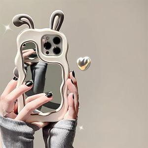 iphone15promax iphone 14 携帯電話ケース 13 女性 12 に適したかわいいウサギの耳化粧ミラー