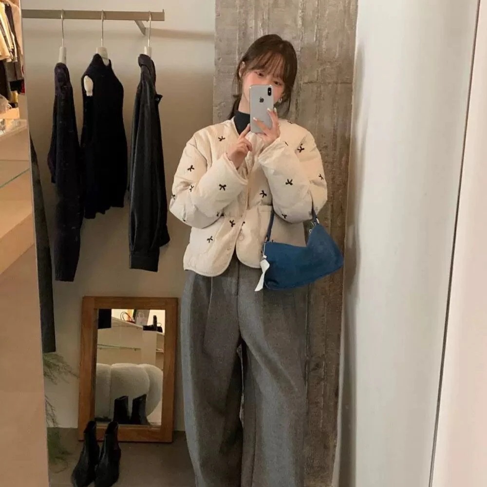 2026冬 インスタ風 新作 甘い リボン ダウン レディース ゆったり カジュアル 防寒 アウター