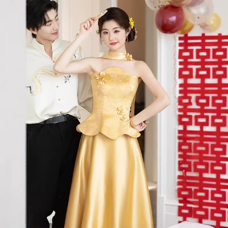 ネオ和風 婚約 ドレス 新作 モーニングガウン 新婦 高級感 結婚式 披露宴 謝恩会 セット