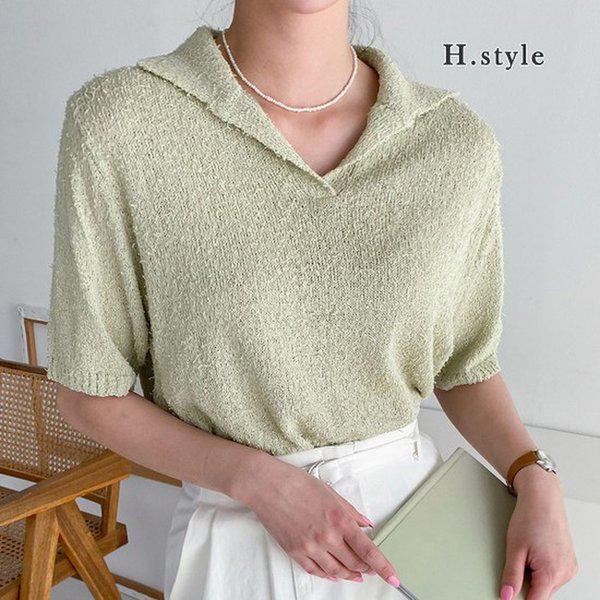 HスタイルCNCヘンリーカラーTシャツ/夏/半袖/ニット/Tシャツ/カーディガン/ベスト/ラウンド/Vネック/ベスト