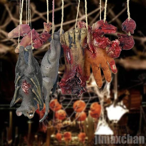 [高品質]ハロウィン 手or足orネズミorコウモリ 蝙蝠 ゾンビ 骨 置物 吊り下げ ホラー リアル 本格的 誕生日 飾り付け 室内 傷 スカー 仮装 クリスマス用品 怖い 恐怖 骨