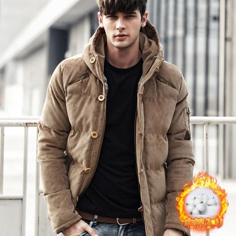 中綿入り 中綿ジャケット メンズ ジャケット コート フード付き 中綿コート 前開き ダウン入り 冬 ブルゾン 寒さ対策 防風 撥水 ショート アウトドア 通勤