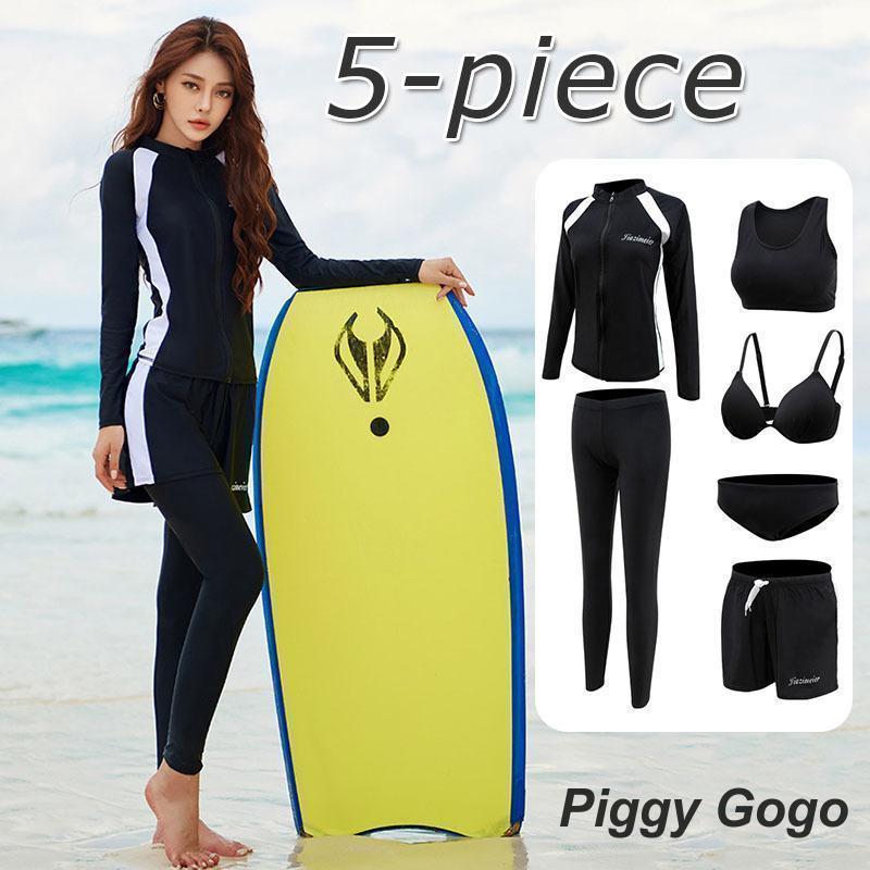 【急速発送】送.料.無.料.水着レディース ラッシュガード 水陸両用 5点セット フィットネス 体型カバー 大きいサイズ UVカット セパレート ヨガ ジム かわいい 女性 ママ水着 運動