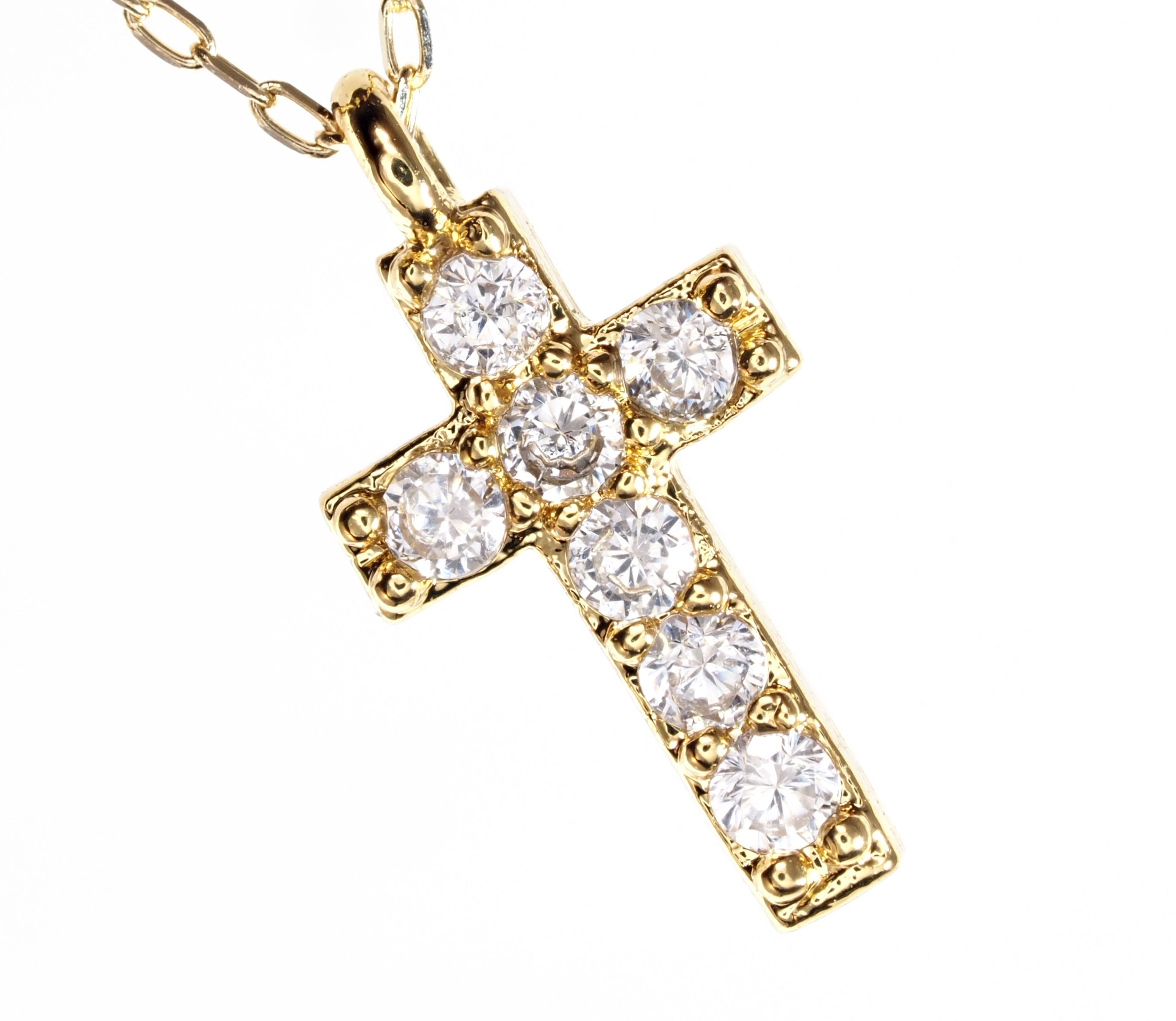 18金製 ダイヤモンド ネックレス クロス 国内生産品 厳選 K18 ( 刻印有 ジュエリー