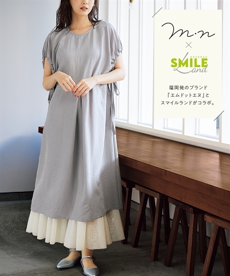 ロング・マキシ丈/半袖 袖口リボンワンピース