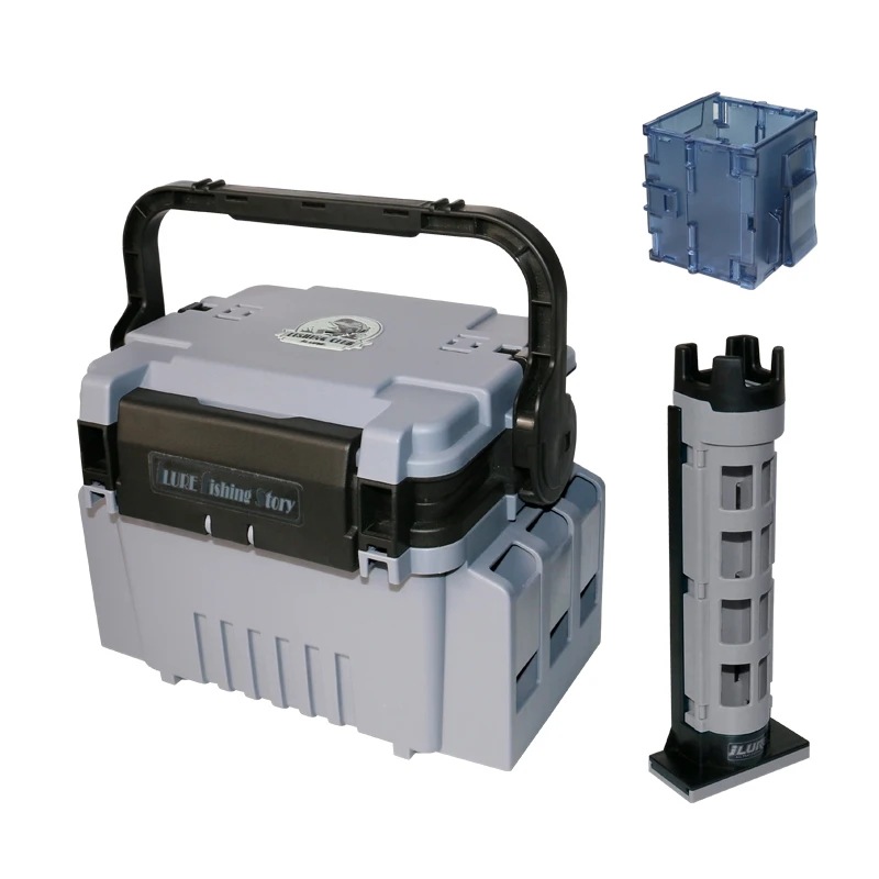 釣りツールボックス多機能プラスチック厚みのある漁師タックルボックス釣り竿ルアー収納オーガナイザー釣り用海グッズ ライトグレー