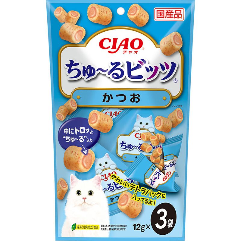 （まとめ買い）CIAO チャオ ちゅ～るビッツ かつお 猫用おやつ [x24]