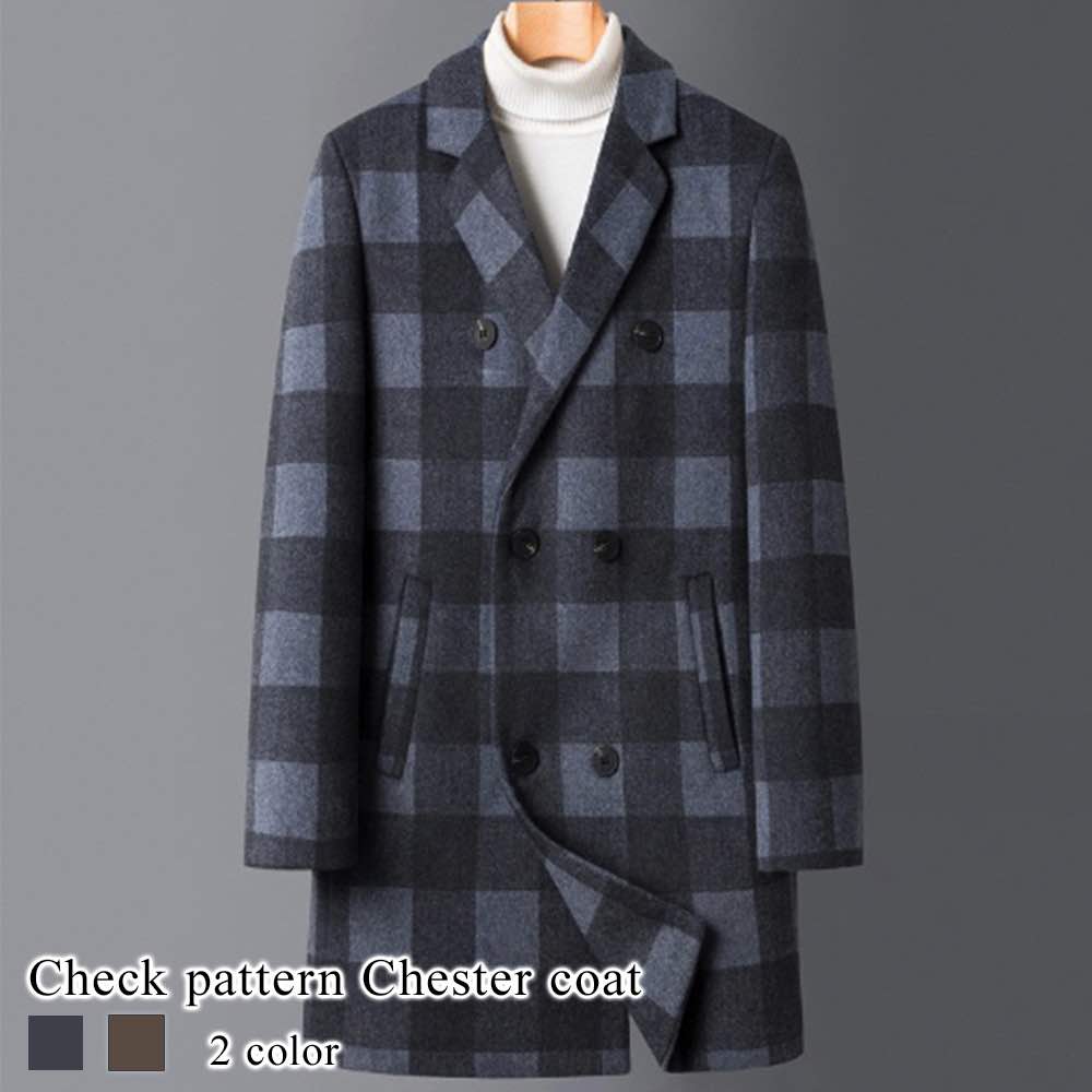 チェスターコート メンズ チェック柄チェスターコート グリーン 春 軽い アウター ブランド ショート 青 トレンチコート 大きいサイズ 黒 冬 40代 ステンカラーコート ウール コート ロングコー