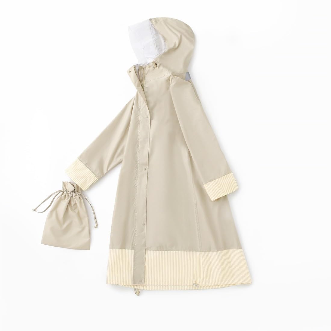 [Jecca] レインコート レディース ロング丈 収納袋付き 自転車 バイク 通勤 通学 リュック対応 レインポンチョ (ベージュ)