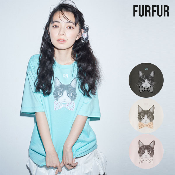 【上國料萌衣コラボ】HanaプリントTシャツ（UNISEX） ミドル丈 半袖 猫 rwct252048