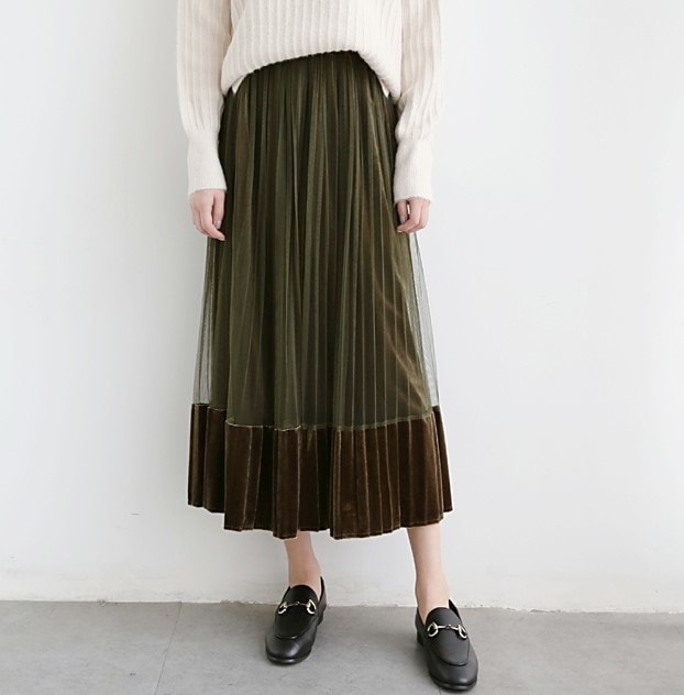 3363.シースルーミモレ丈チュールスカート（グリーン）2019 春夏 sale 春夏 sale ボトムス 美ライン おしゃれ カジュアル きれいめ フレア レース ロング エレガント お出かけ お呼