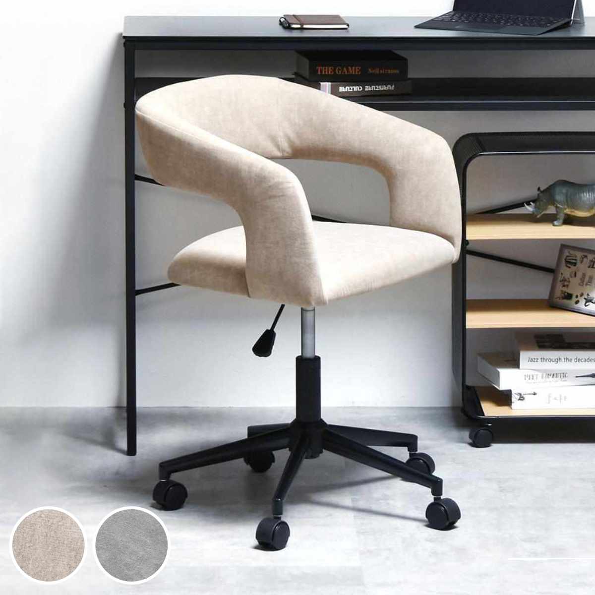 ワークチェア 昇降式 座面高44ー53.5cm キャスター付 オフィスチェア Brucke デスクチェア ダイニングチェア 高さ調節 回転 浮かせて収納 学習椅子 勉強椅子 パソコンチェア