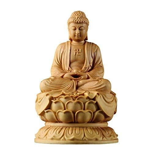仏像 釈迦如来像 曹洞宗 釈迦如来座像 【如来】お釈迦様 蓮台 高級天然ツゲ木彫り 如来仏像 彫刻仏像・木製仏像・手彫り仏像 置物 祈る 開運 (Size:10センチ)