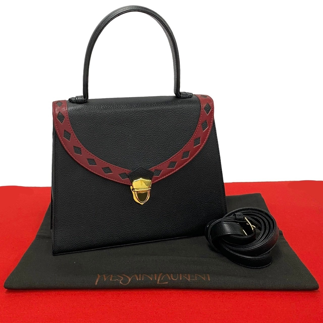 ヴィンテージ YSL ロゴ カットアウト パンチング レザーショルダーバッグ レザー ブラック 44124 53,100円