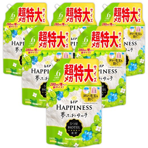 レノア ハピネス 夢ふわタッチ 柔軟剤 シャインマスカット 詰め替え用 1,900ML×6袋 [大容量] [ケース品]
