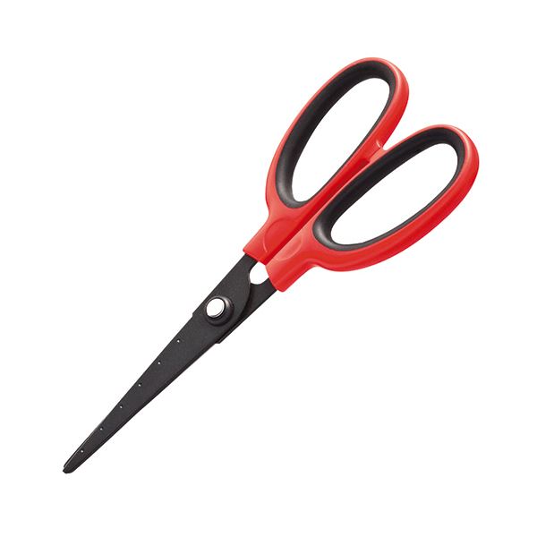 （まとめ） TANOSEE フッ素刃はさみ 刃先先丸 刃渡り65mm レッド 1セット（10本） (×2セット)