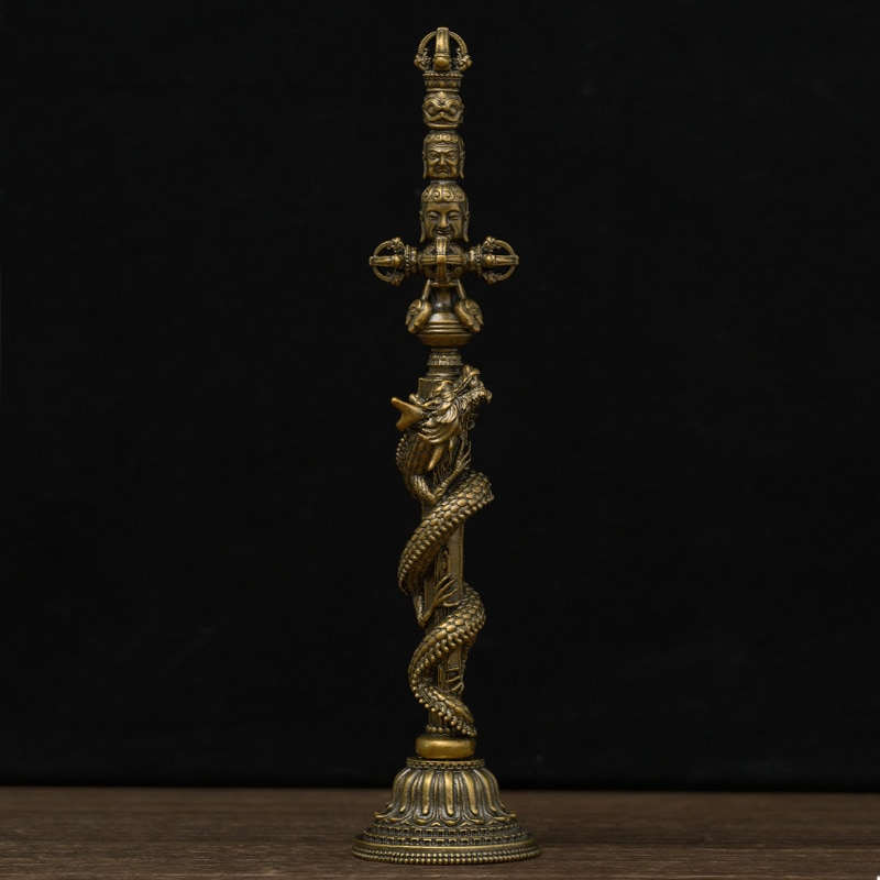 手作 パドマサンバヴァ 天杖 黄銅製の強力な修行法具瞑想や護法儀式で精神の安定と邪気払いを導く
